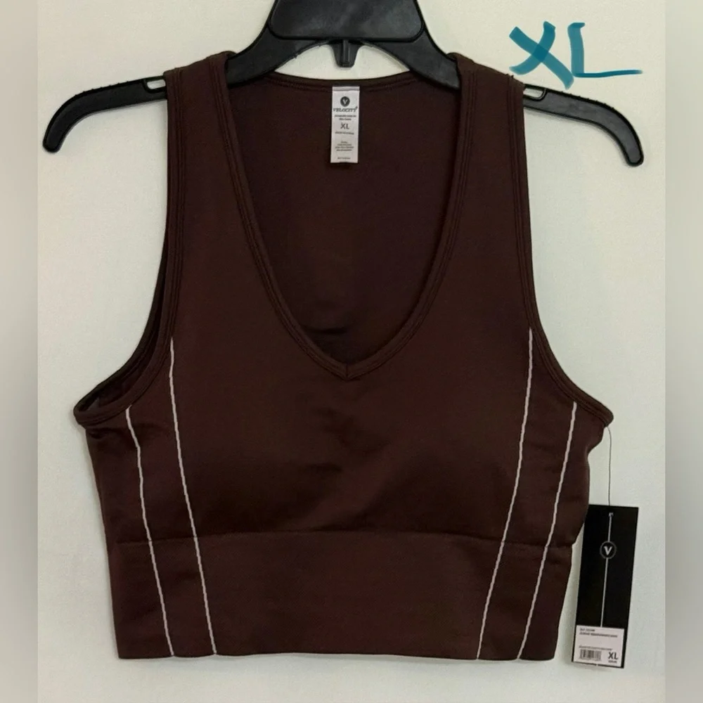 Velocity Chocolate Brown V-Neck Sports Bra